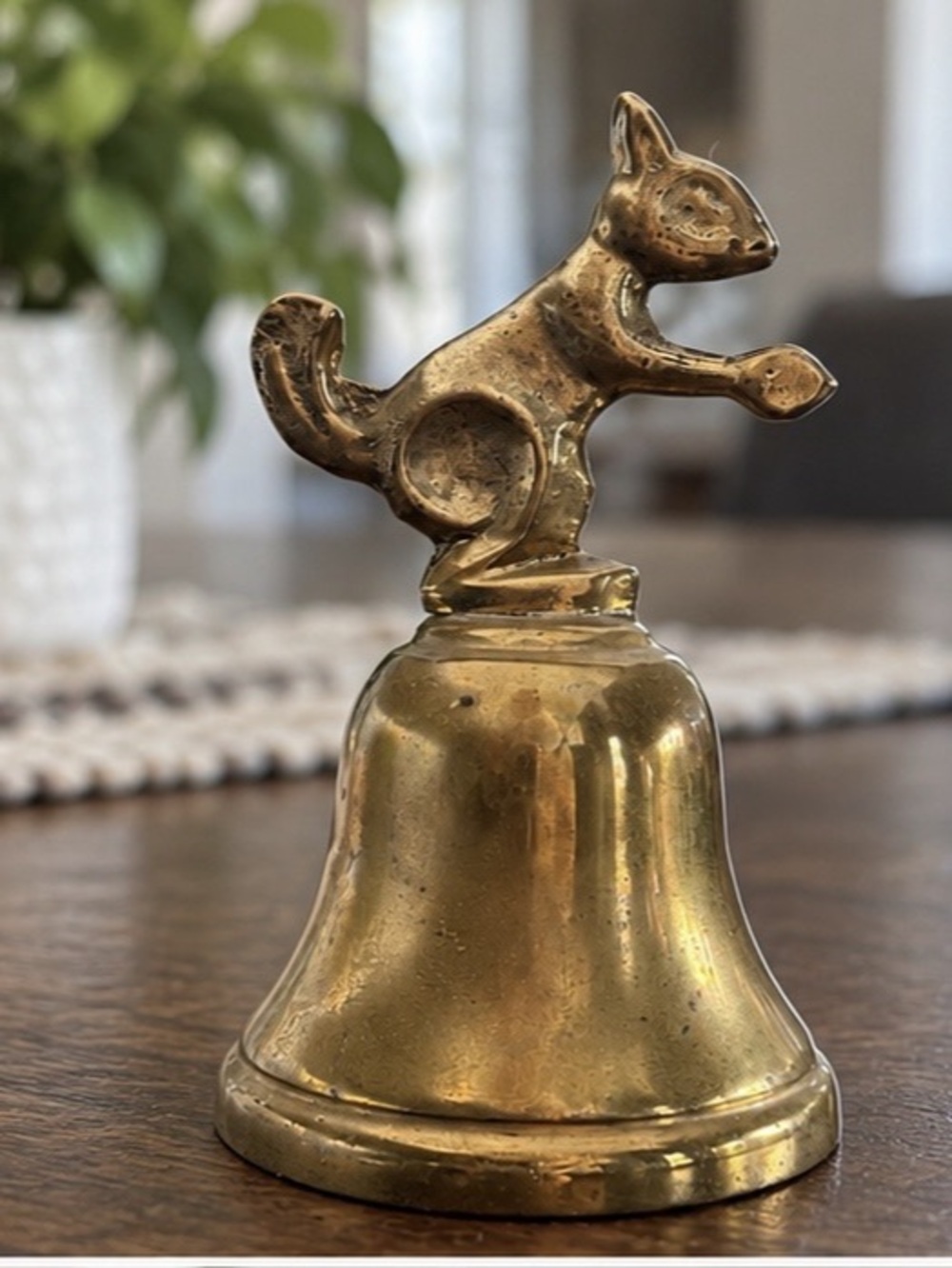 Vintage Solid Brass Squirrel Bell 3.4” Decorative Hand Bell Beautiful Patina